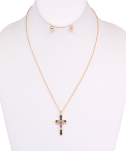 Crystal Cross Pendant Necklace with Earrings NB700117 GOLD MT